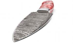 Cuchillo de Cocina Artesanal de Acero de Damasco con Mango de Resina Rosa Roja Perla para Rebanar - Product Image 2