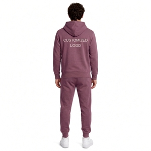 Unisex Purple Hooded Streetwear Tracksuit Set Solid Color Casual Full Sleeve Cotton Sweatshirt Pants Front Logo Regular Fit - Product Image 2