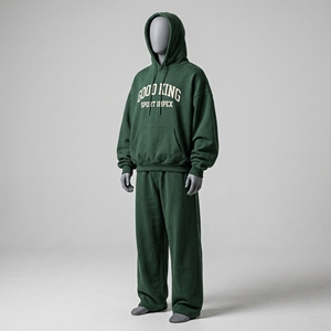 Conjunto de sudadera y pantalón de chándal extragrande Evergreen para hombre, color crema con letras arqueadas, sudadera con capucha verde lisa y pantalón de chándal ancho, conjunto de dos piezas. - Product Image 5