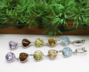 5-Tier Spiral Fancy Cut Multi-Gemstone Spiral Waterfall Hand-Carved <b>Dangle</b> <b>Earrings</b> in 925 <b>Silver</b> - Product Image 3