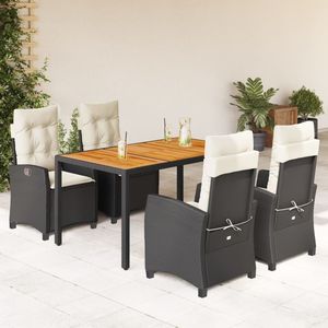 Set da Pranzo da Giardino in Rattan Nero per 4 Persone con Piano in Teak, Resistente alle Intemperie, Design Contemporaneo - Product Image 1