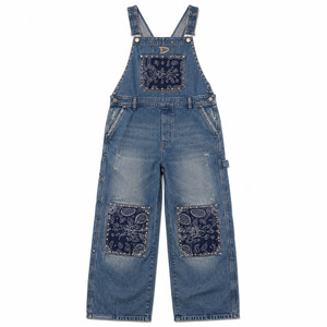 Salopette en jean blanchie en gros avec insignes bandana pour streetwear unisexe ample, salopette une pièce cloutée, directement de l'usine - Product Image 2