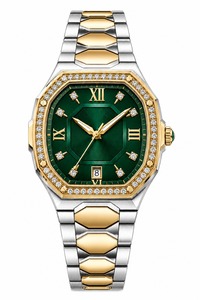 Montre de luxe Tonneau Diamond avec cadran vert, bracelet en acier inoxydable, analogique à quartz, unisexe - Product Image 6