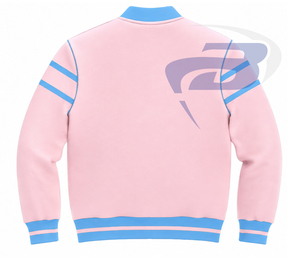 แจ็คแอนด์จิล ออฟ อเมริกา เสื้อแจ็คเก็ตวาร์ซิตี้สำหรับผู้หญิง สีน้ำเงิน ปักตัวอักษรกรีก ซิปด้านหน้า สไตล์พรีปปี้ คอปกและปลายแขนเสื้อปักตัวอักษร - Product Image 2