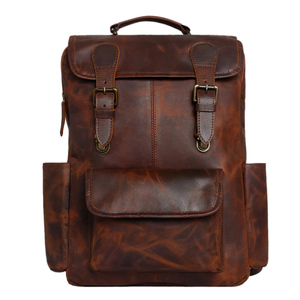 Genuine <b>Leather</b> Vintage <b>Backpack</b> With Buckle Closure And <b>Laptop</b> Compartment Unisex Softback Style - Product Image 1