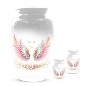 White Aluminum Cremation Urn Angel Wings Memorial <b>Keepsake</b> Vase Decorative <b>Ashes</b> Container <b>for</b> Adult - Product Image 3