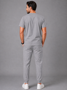 Ensemble de blouses médicales pour hommes, col en V, gris, tissu tissé en coton et polyester, uniformes d'hôpital - Product Image 2