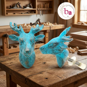 Poignée de meuble en fonte de fer turquoise en forme de tête de renne, durable, moderne, facile à installer, pour la maison et le bureau - Product Image 1