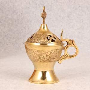 Quemador de Incienso Tradicional de Latón, Mabkhara Árabe, Quemador de Oud, Quemador de Fragancias Islámico para el Hogar, Porta Incienso Decorativo - Product Image 1