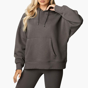 Oversized Hooded Sweatshirt Solid Color Cotton Fleece Pocket Casual Fit Unisex Autumn Wear Regular Length Knitted Style - Product Image 5