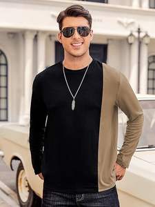 <b>Men's</b> Casual Contrast Color T-Shirts <b>Long</b> <b>Sleeve</b> Crew Neck Tee Top Color Block Shirts - Product Image 3