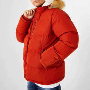Custom Logo High Quality <b>Men</b> Red Winter Jacket Warm Puffer Parka Faux <b>Fur</b> <b>Hooded</b> Windproof Quilted <b>Coat</b> Wholesale Outerwear - Product Image 4