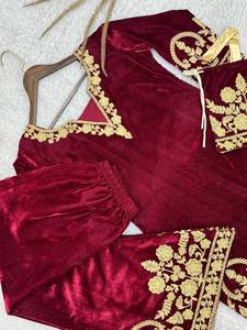 Ensemble Anarkali en velours marron brodé avec pantalon palazzo, tenue traditionnelle indienne et pakistanaise pour mariage, pour femme, toutes saisons - Product Image 6