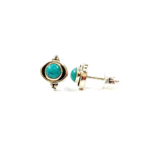 Boucles d'oreilles clous en turquoise, diamant et perle, 2,5 grammes, sertissage clos, forme géométrique, pour mariage ou fiançailles - Product Image 3