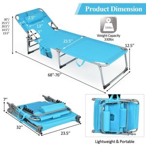 Chaise longue de plage pliable d'extérieur avec coussin, chaise longue confortable pour les moments de détente - Product Image 5