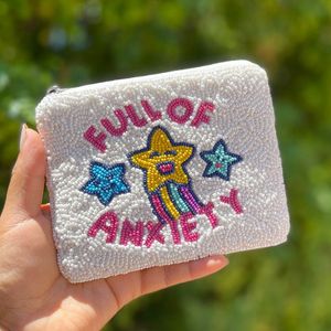 <b>Pink</b> Beaded XOXO Clutch With Pom Pom Zipper Pull Fashion Cosmetic Bag Women Makeup pouch - Product Image 4
