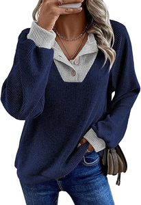 Womens Spring Fashion 2026 Womens Long Sleeve <b>Shirts</b> <b>Patchwork</b> Button Up V Neck Sweatshirt Casual Pullover Tops - Product Image 5