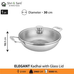 Elegante Kadhai de Acero Inoxidable de Gran Peso con Tapa de Vidrio, Elegantes Cacerolas - Product Image 4