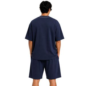 <b>Navy</b> Blue Men Oversized <b>TShirt</b> And Shorts Set Custom Logo Crew Neck Short Sleeve Casual Streetwear Summer Wholesale Manufacturer - Product Image 2