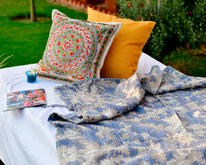 Wholesale Handmade Cotton Kantha Quilt Reversible <b>Block</b> Print Bedspread Soft Bedding Blanket Boho <b>Bed</b> Cover OEM ODM Indian made - Product Image 1