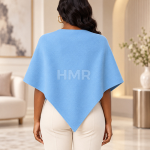HMR Sorority Sisterhood Light Blue <b>Wool</b> Blend <b>Poncho</b> Shawl With Batwing Sleeve Elegant Winter Wear For Women - Product Image 4