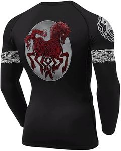 <b>Custom</b> Printed Long Sleeve Rash Guard <b>Compression</b> <b>Shirt</b> for Men with Red Horse <b>Design</b> Full Sleeve Sublimation Print Quick Dry - Product Image 3