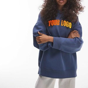 OEM Premium Quality Heavy Weight Fleece Custom Printed Hooded Blue <b>Sweatshirt</b> Thick Cotton Oversize Pullover Hoodies Women - Product Image 4