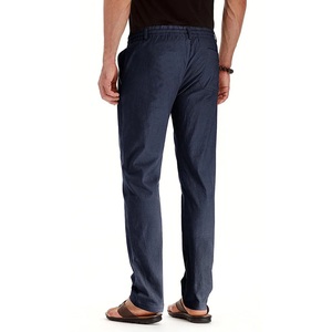 Pantalones Oxford de Algodón Azul Marino para Hombre, Cintura Elástica con Cordón, Corte Recto Informal, Tejido Medio, Color Liso, Estilo Jogger, para Otoño - Product Image 6