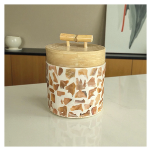 Eco Friendly Bamboo <b>Jar</b> with Mother of Pearl Shell Inlay Design for Home Decoration and Storage Use - Product Image 2