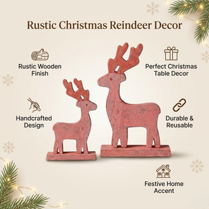 Decoración Navideña de Ciervo de Madera |   Figura de Reno Rústica |   Adorno Navideño para Mesa |   Decoración Festiva para Fiestas en Casa, Regalo - Product Image 4