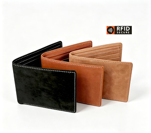 [In Stock] [Retail Price] Castello Men's Bi-fold <b>Wallet</b> RFID Short Genuine Leather Open Polyester Black Brown Light Brown - Product Image 1