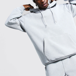 Survêtement gris clair pour homme, pull à manches longues, couleur unie, sweat-shirt décontracté avec poches latérales, pantalon à taille élastique, OEM - Product Image 4