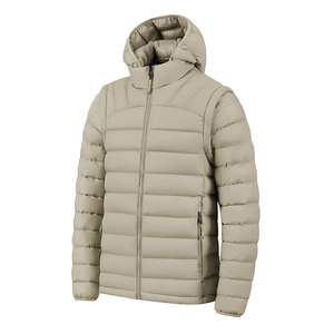 Veste matelassée à capuche beige pour homme, coupe slim, coupe-vent, fermeture éclair, couleur unie, pour l'automne - Product Image 2