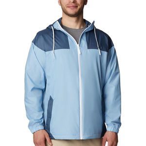 Veste coupe-vent à capuche pour homme, color-block, légère, décontractée, pour le printemps, sport de plein air, bleu, polyester, fermeture éclair - Product Image 1