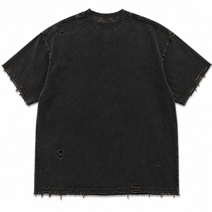 T-shirt noir surdimensionné pour homme WARPRO, manches courtes, coton, streetwear, col rond, design délavé et usé - Product Image 3