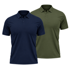 Polo en tricot à manches courtes pour homme, couleur unie, style décontracté, coupe classique, bleu marine et vert olive - Product Image 1