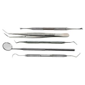 Kit d'examen dentaire manuel 5 pièces en acier inoxydable : Miroir buccal, Sonde exploratrice, Coton-tige, Pince, Instruments ISO - Product Image 3