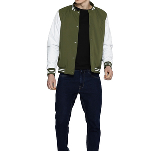 Premium Custom Men's College Varsity <b>Jacket</b> Stand Collar Breathable <b>Fleece</b> <b>Lined</b> Satin Lining Front Embroidery - Product Image 1
