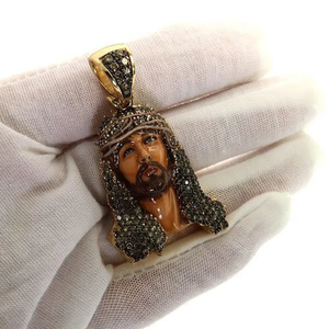Jesus Face Zinc Alloy Vintage Brilliant Cut Diamond IGI Certified Silver/Gold Plated Men's Unisex Religious Gift Fashion Jewelry - Product Image 3