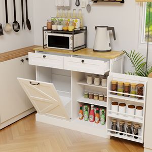 Mobiletto da cucina a 2 cassetti per rifiuti con 1 anta ribaltabile e 2 ripiani, 1 anta con scaffale portaoggetti per cucine - Product Image 5