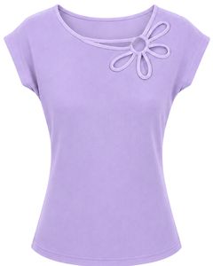 Camiseta de Cuello Redondo con Estampado de Flores de Lavanda para Mujer, Personalizada por el Fabricante, Blusa Informal de Manga Corta para Verano, Suave, Transpirable, para Uso Diario - Product Image 1
