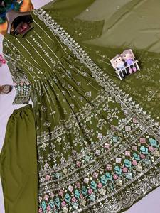 Vente chaude Party Wear Look Faux Georgette Avec Broderie Lourde Sequin Robe De Travail Avec Dupatta Indien Ethnique Porter Robe De Mariée - Product Image 3