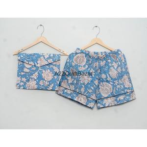 Conjunto de Pijama de Algodón Indio para Mujer, Cómodo, Transpirable y de Secado Rápido, para Verano, Incluye Pantalones Cortos y Camiseta - Product Image 2