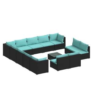 Grand ensemble de salon de jardin en rotin PE noir, élégant et durable, mobilier d'extérieur - Product Image 2