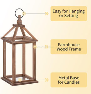 <b>Set</b> of 2 Rustic Wooden <b>Lanterns</b> Decorative Candle Holder Home Decor Wedding Table Centerpiece Indoor Outdoor Decorations - Product Image 6