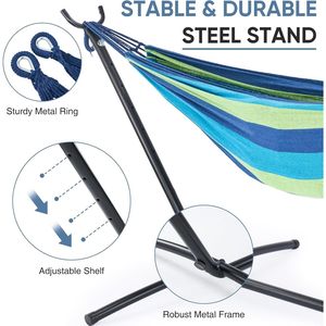 Blue 450lbs Heavy Duty Steel Frame <b>Hammock</b> with Space Saving Stand Portable for Indoor and Outdoor Use - Product Image 2