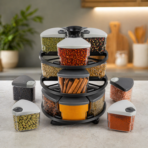 Organizador Giratorio para Especias de Cocina, Estante Giratorio de 3 Niveles y 360 Grados, Juego de Recipientes de Plástico, Caja de Almacenamiento para Especias - Product Image 1