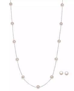2-Pc. Ensemble de perles de culture d'eau douce (6-1/2 - 7mm) collier et clous d'oreilles assortis | Macy's - Product Image 1