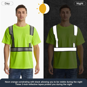 เสื้อยืดสะท้อนแสงสีเขียวมะนาวสำหรับผู้ชาย เสื้อทำงานแขนสั้น แห้งเร็ว ผลิตจากโพลีเอสเตอร์ เสื้อลำลอง - Product Image 5