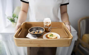 Lot de 2 Plateaux de Service en Bois de Bambou Faits à la Main avec Poignées Grand Plateau Petit-Déjeuner pour le Stockage-Vente en Gros - Product Image 5